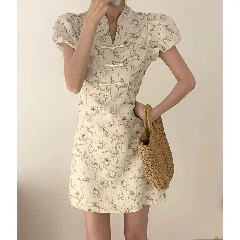 扣号链接夏季新中式国风盘扣刺绣改良设计感连衣裙