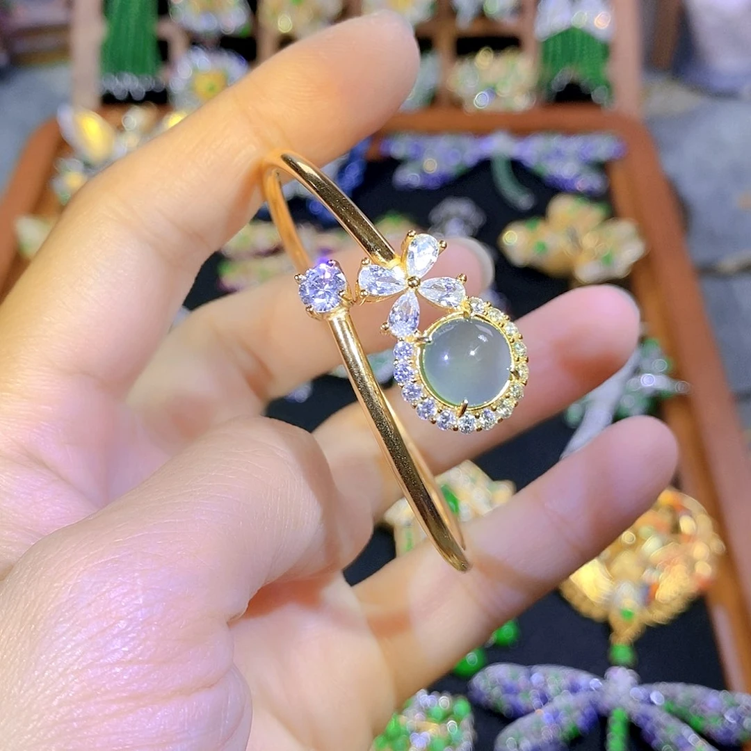 吊坠(不含链)银S925镶嵌翡翠