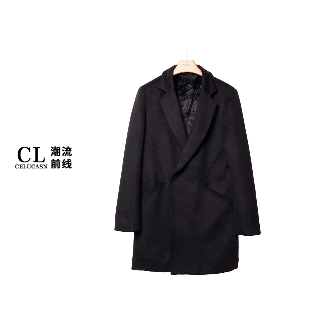 07VBN101#秋冬季毛呢大衣男中长款西装领单粒扣商务休闲外套