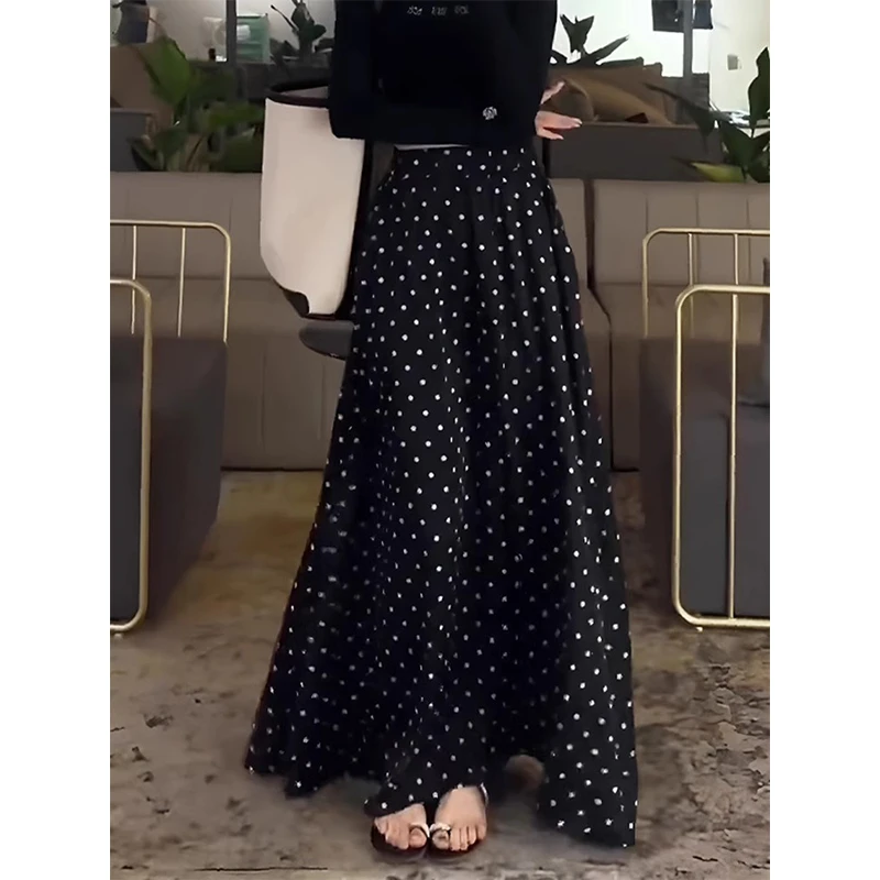 2025超火夏日穿搭气质韩版高级感黑色波点连衣裙子显瘦女减龄