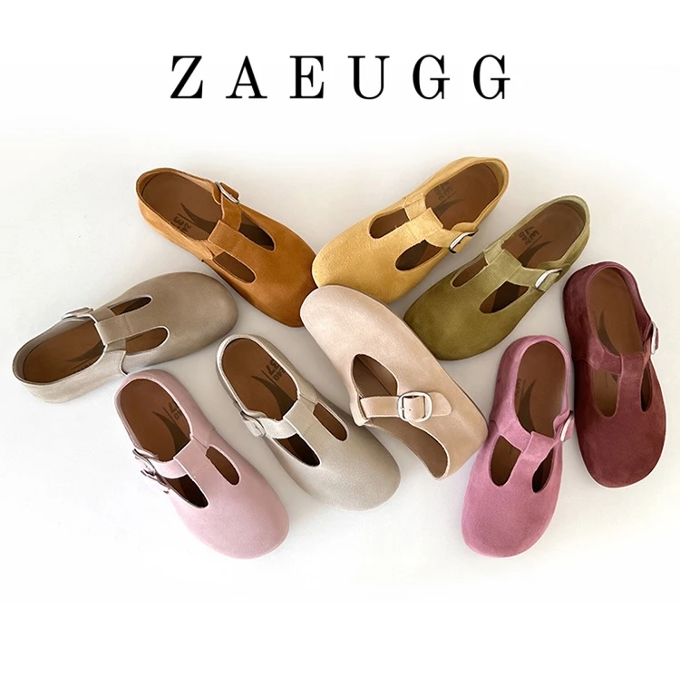 玛丽珍全包平底缝制真皮单鞋玛丽珍复古圆头百搭女鞋休闲韩版