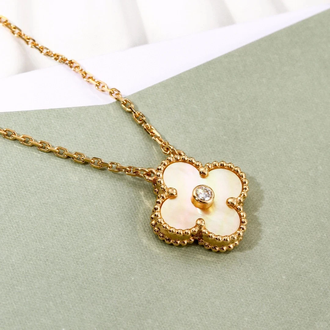 合金项链 四叶草项链大花白色镶钻