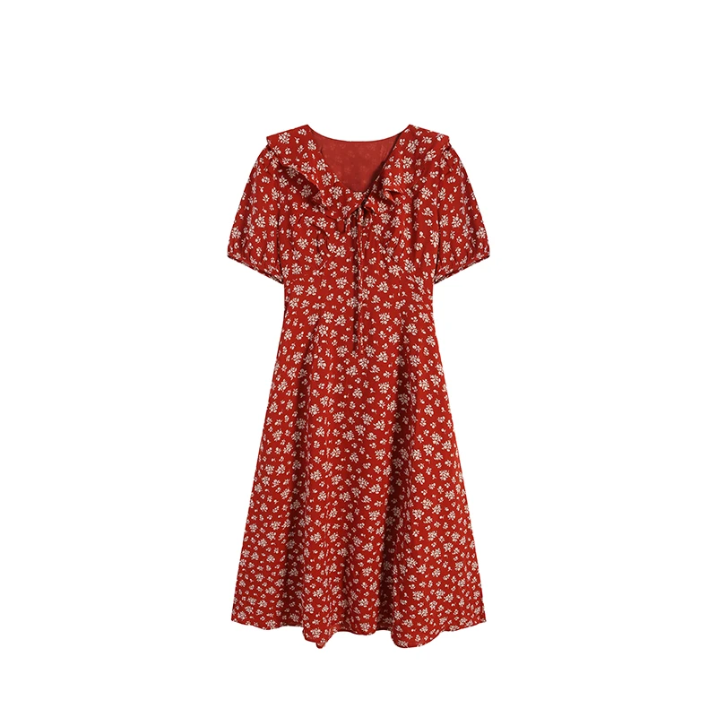 【红絮】红色碎花连衣裙ZL108014