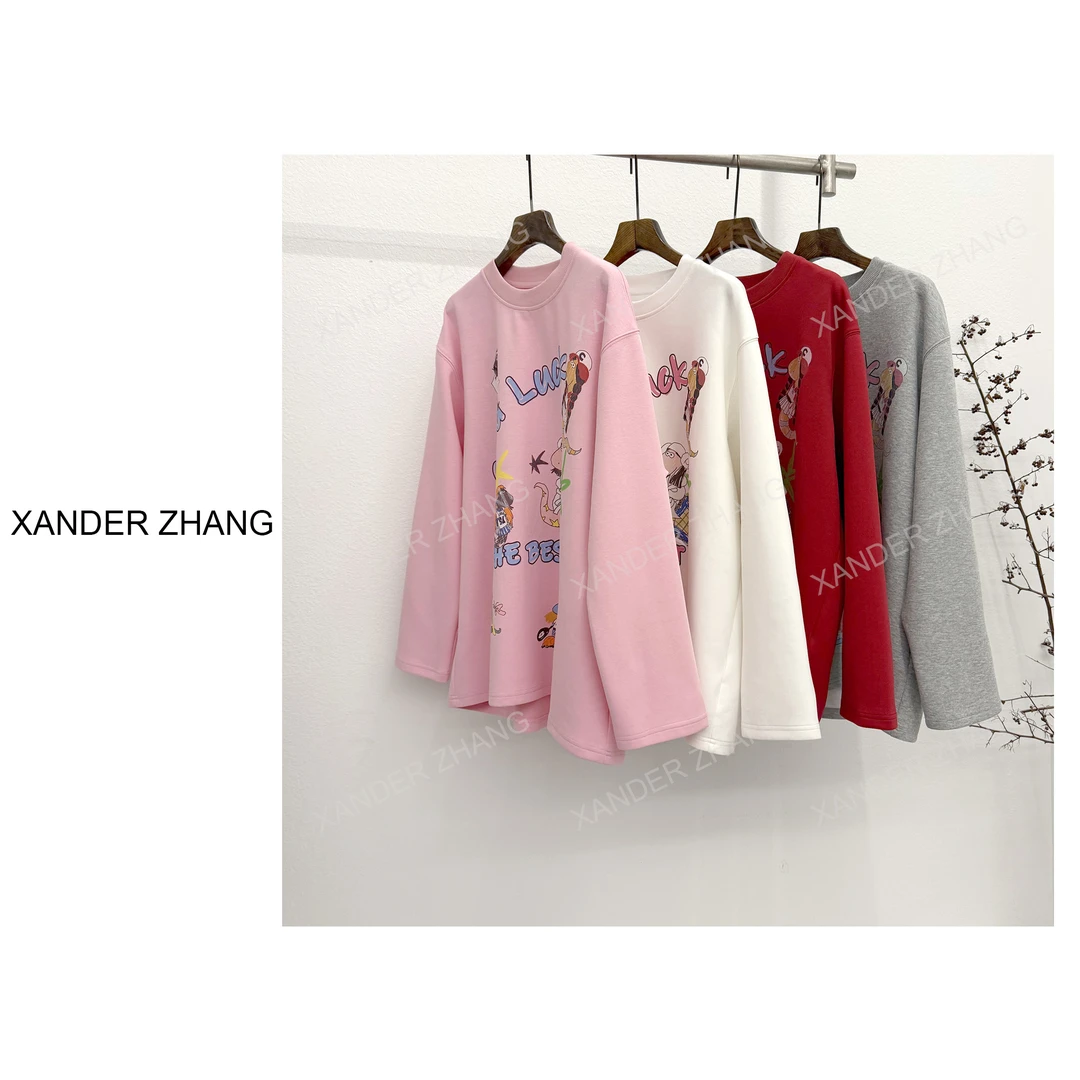 山大张抽象画小蛇聚会双面针织中长款T恤YBT1J011时尚减龄显瘦