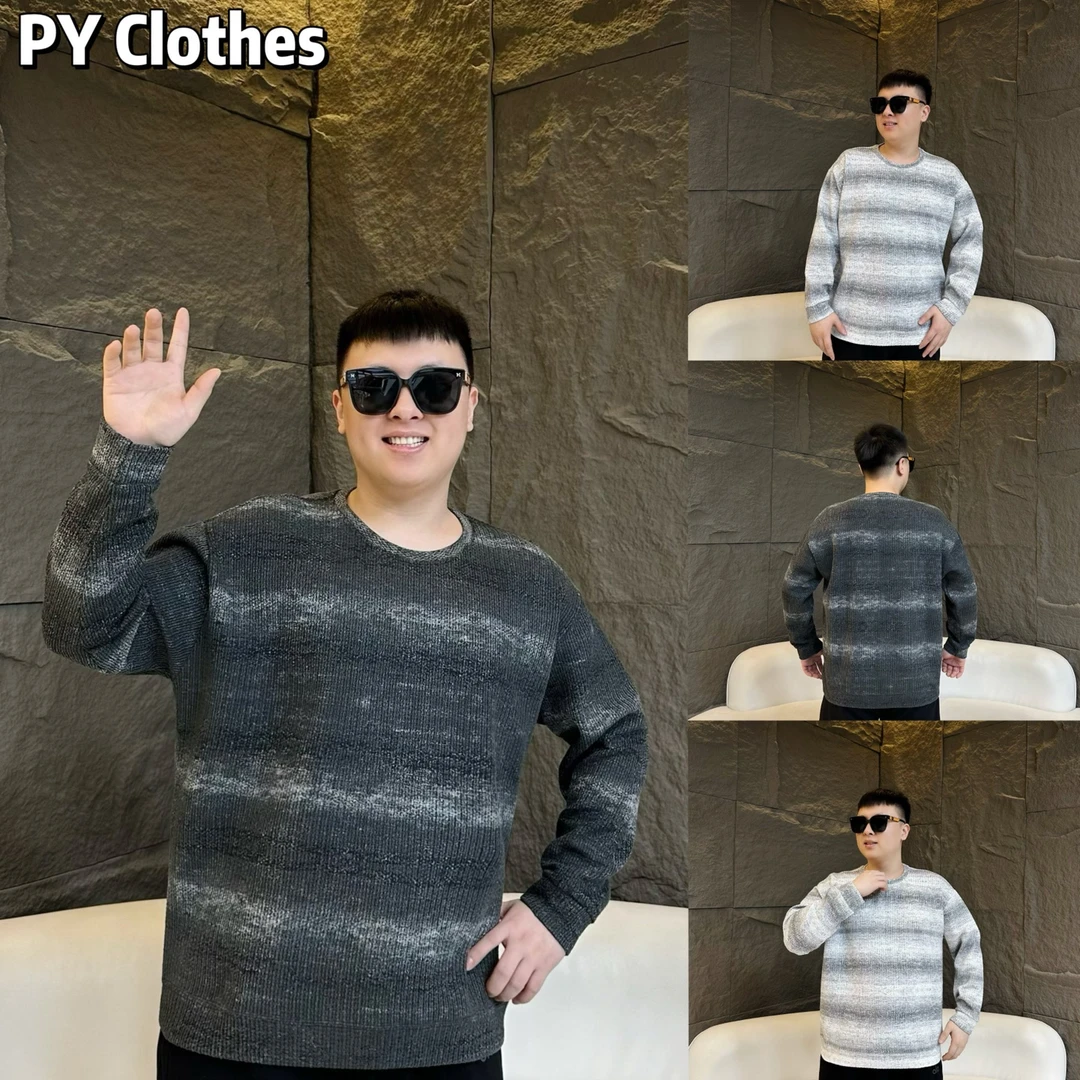 胖语大码男装  2025年秋冬百搭重工扎染渐变圆领针织卫衣S8986#K