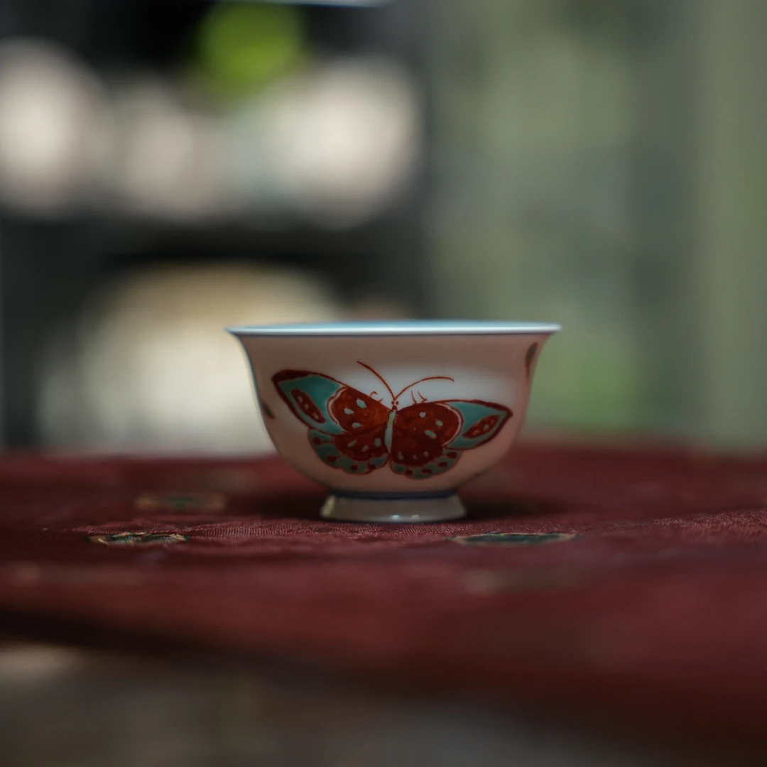 【非遗甄选】红绿彩蝴蝶杯（flk-yx00039）