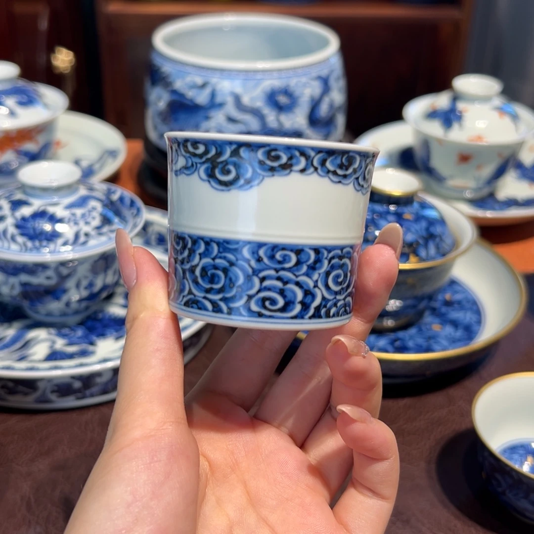 青花雯华堂手绘杯杯