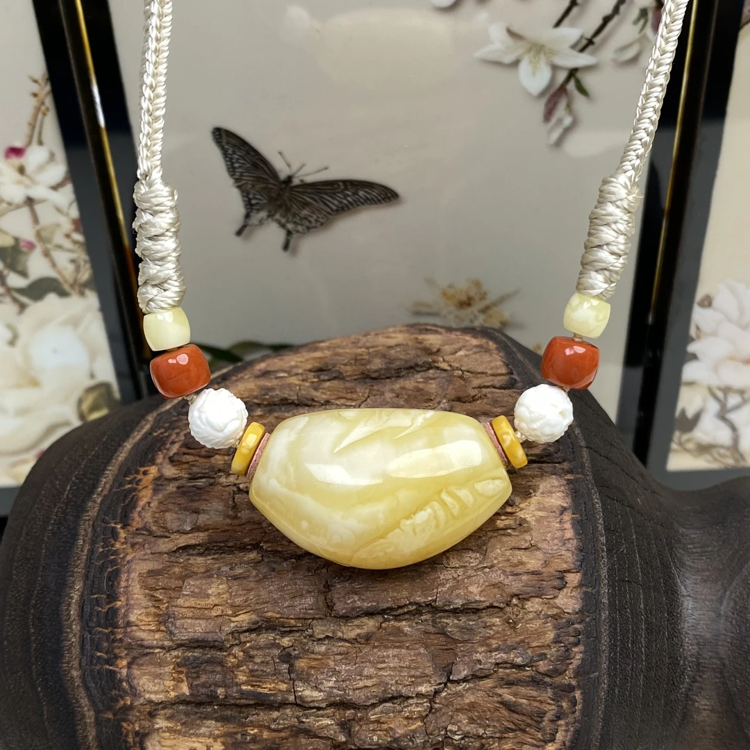 7.5克34×19毫米天然俄料浓白妖花蜜蜡马蹄珠锁骨链项链桶珠圆珠星