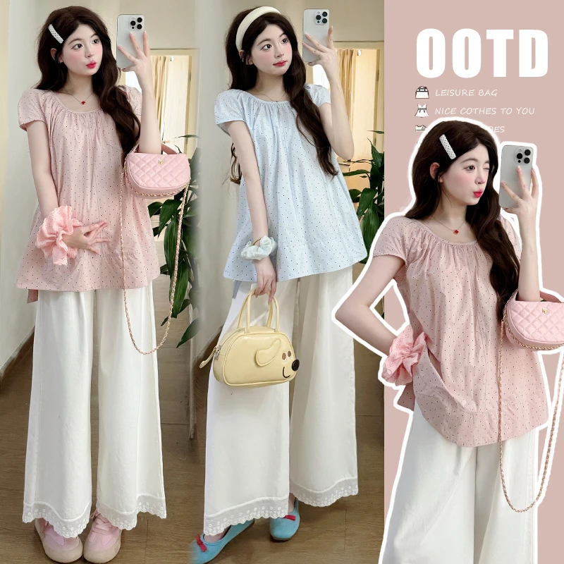 少女风减龄孕妇装女2025新款爆洋气波点孕妇上衣宽松孕妇阔腿裤女