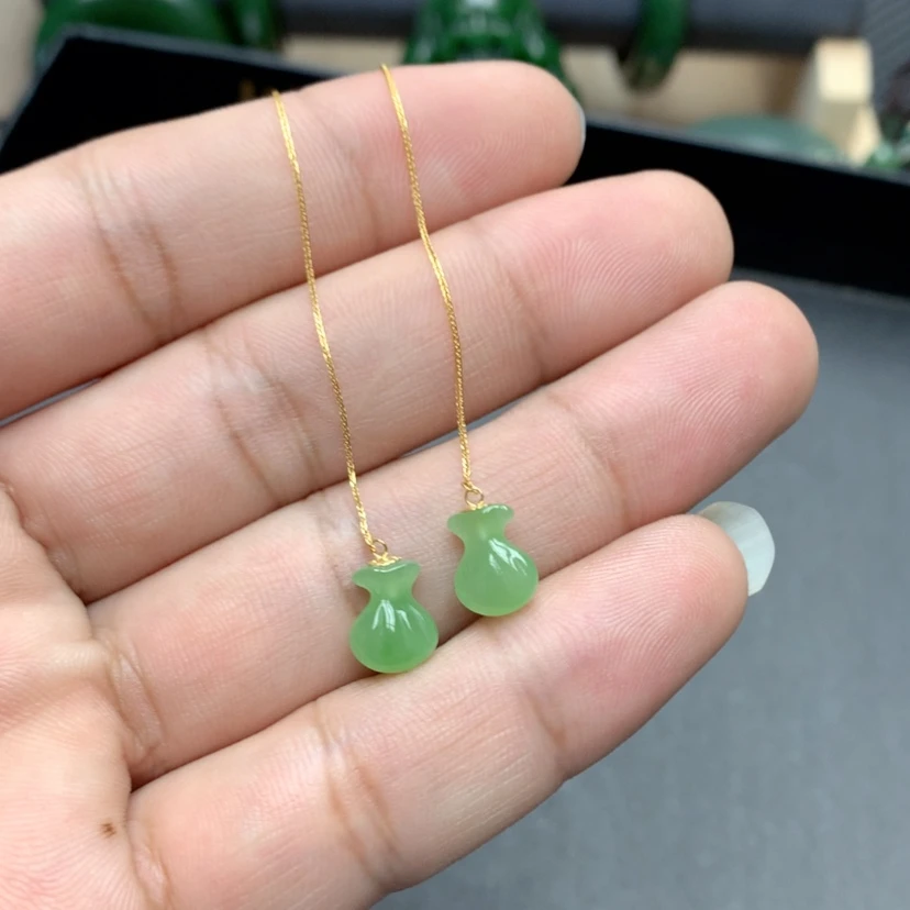 【闪购商品】和田玉（碧玉）耳线18K金镶嵌耳线