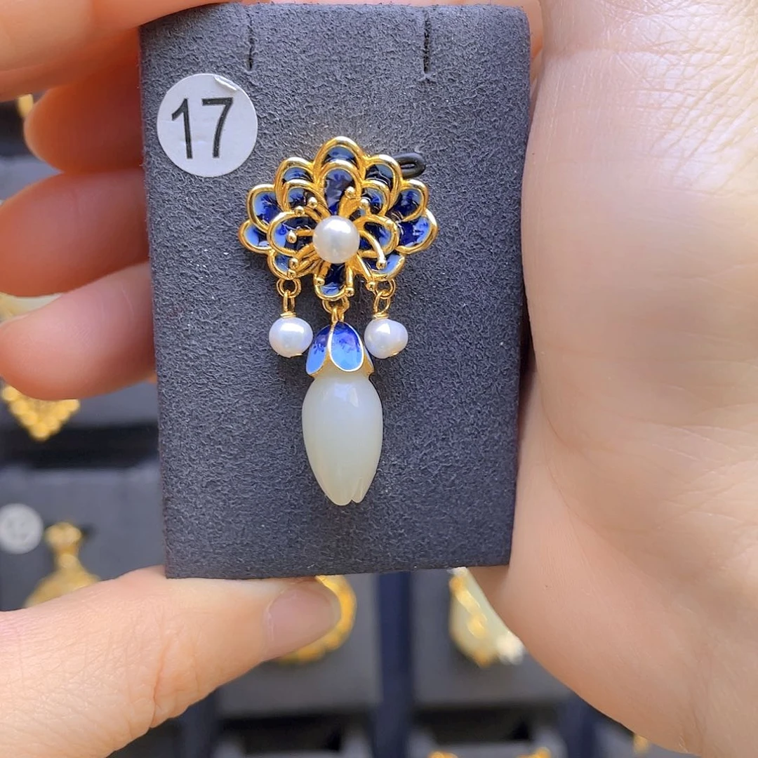 和田玉颈饰银S925镀金镶嵌