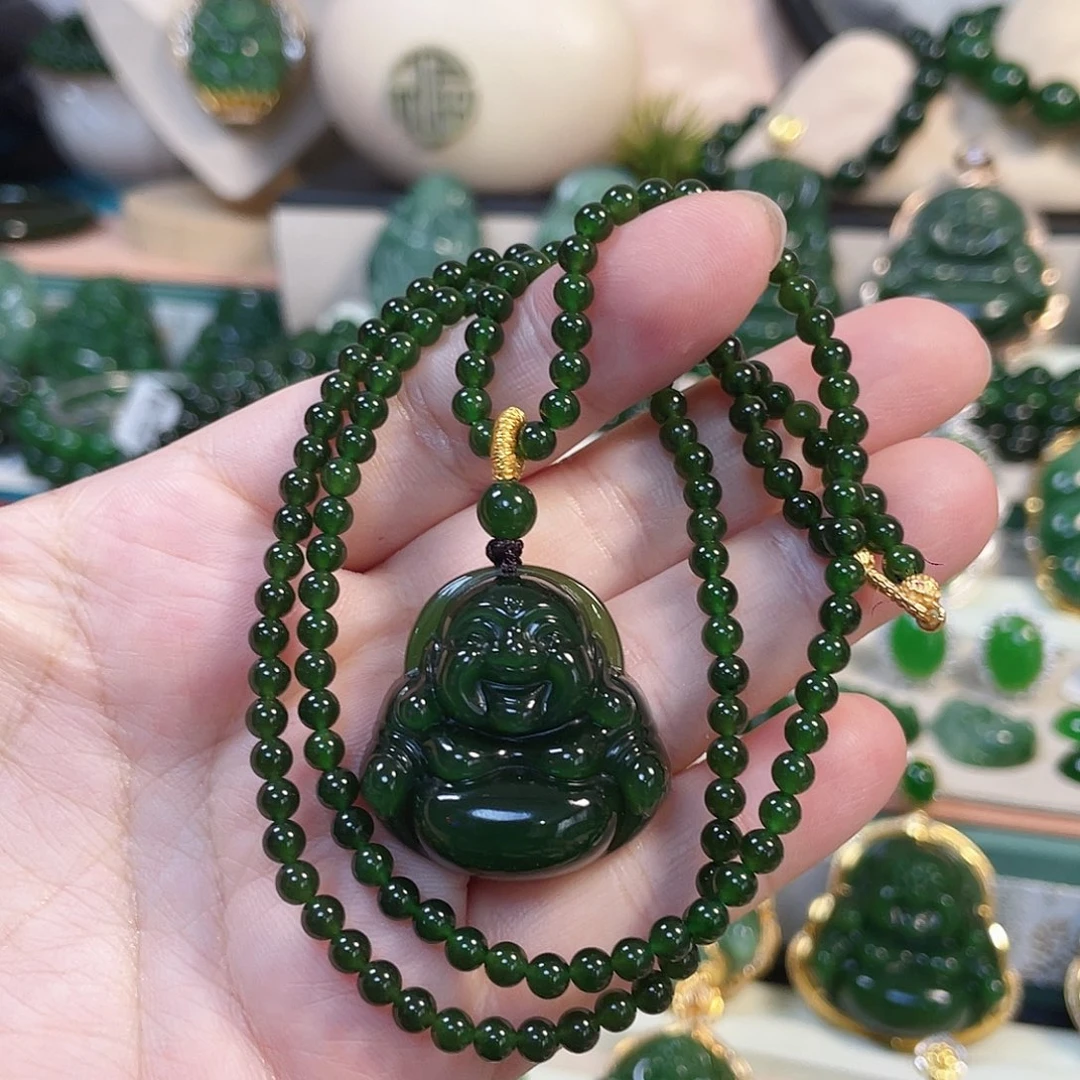 和田玉（碧玉）未镶嵌颈饰帝王绿佛公30