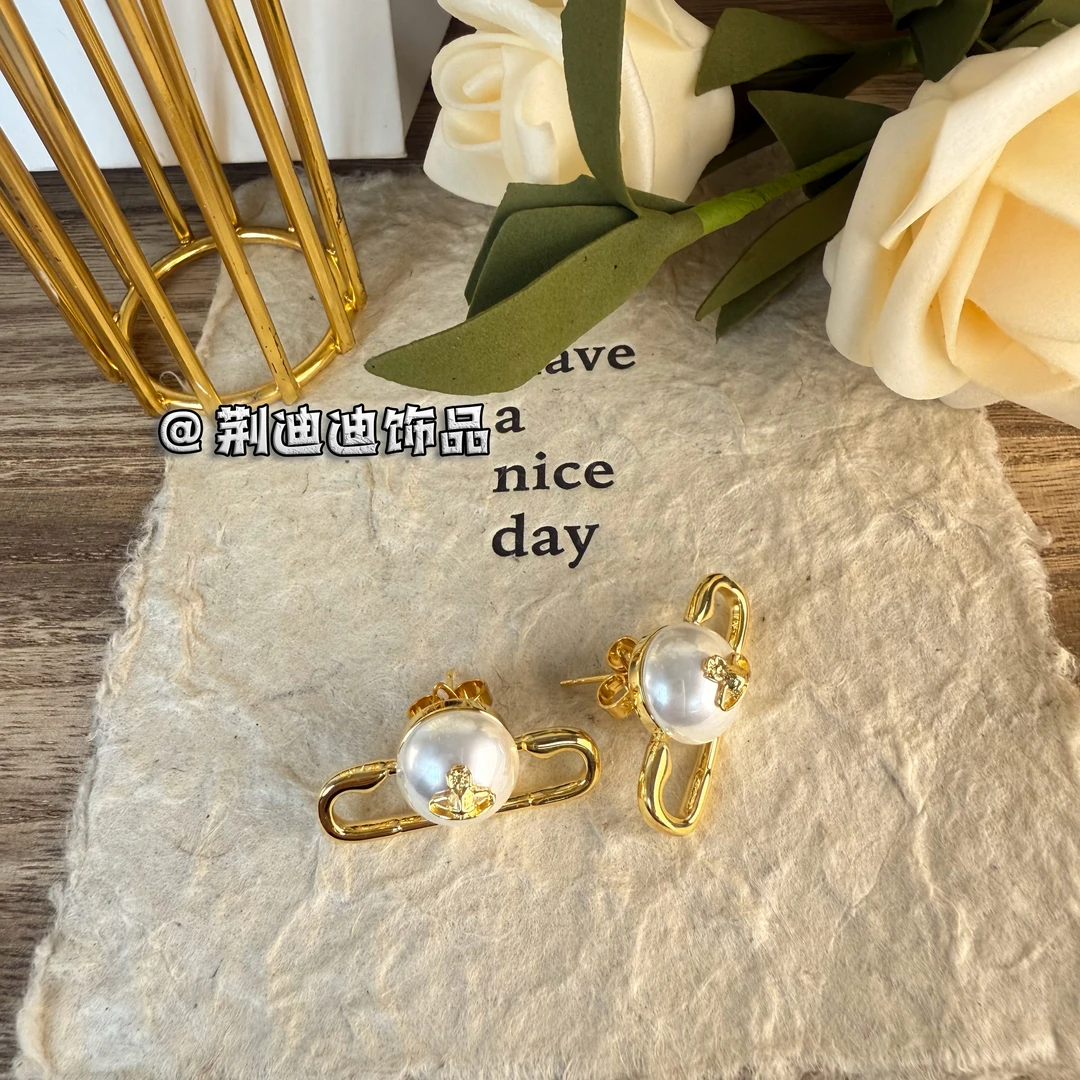 铜合金仿珍珠耳饰 土星别针贝珠耳饰RS-1088