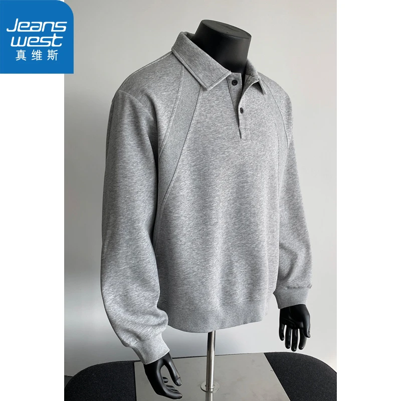 真维斯卫衣男长袖秋季翻领小众休闲青少年套头百搭宽松上衣潮流