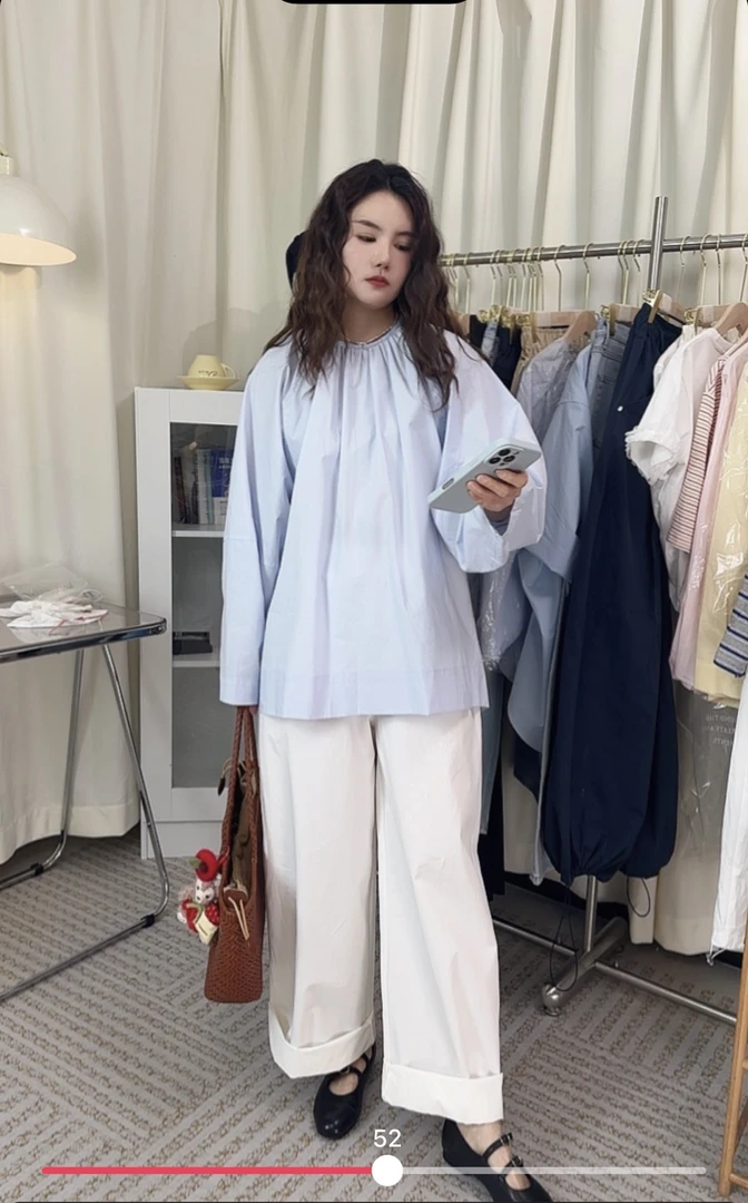 ov家东大门蓝色长袖衬衣