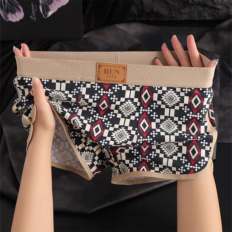 2025新款透气棉质复古平角裤男士内裤青年夏季新中式印花四角短裤