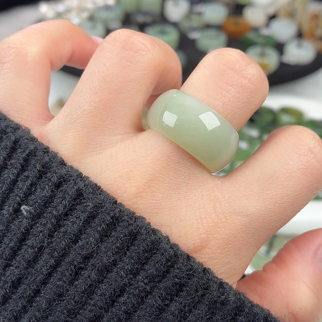 和田玉未镶嵌戒指S7奶蓝轮胎18.5