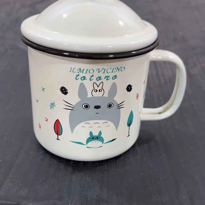 搪瓷10公分搪瓷加厚龙猫水杯一个带盖