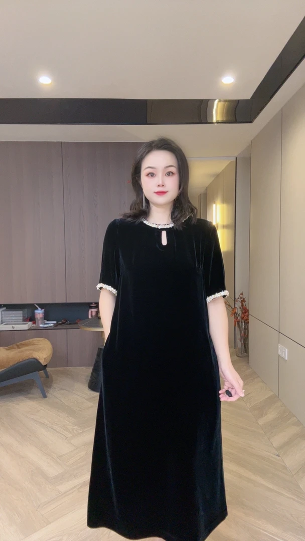 25066Q花边波西米亚装饰女士真丝丝绒百搭连衣裙m111