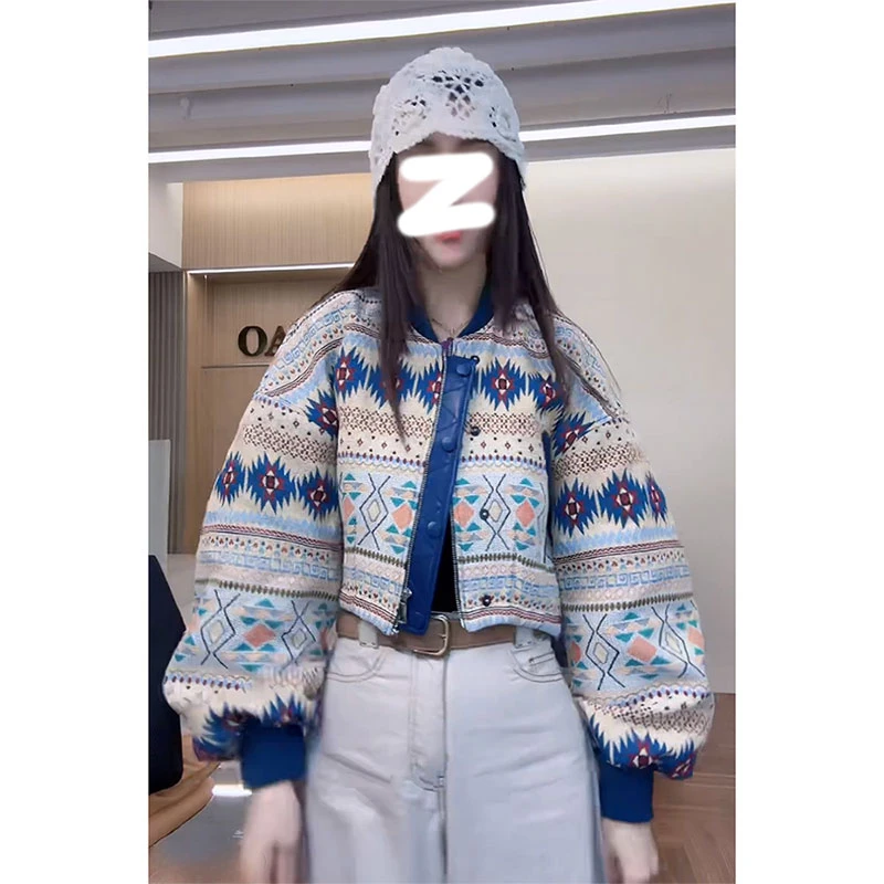 2025韩版百休闲设计小众轻奢薄款拼接帆布外套多巴胺潮流民族风