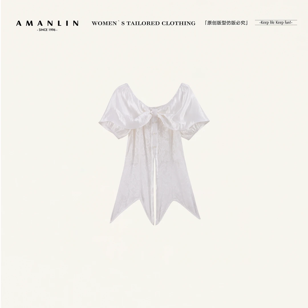 AMANLIN/阿谩琳欧若风上衣蝴蝶结露肩衬衫女漂亮洋气衬衣TF598282