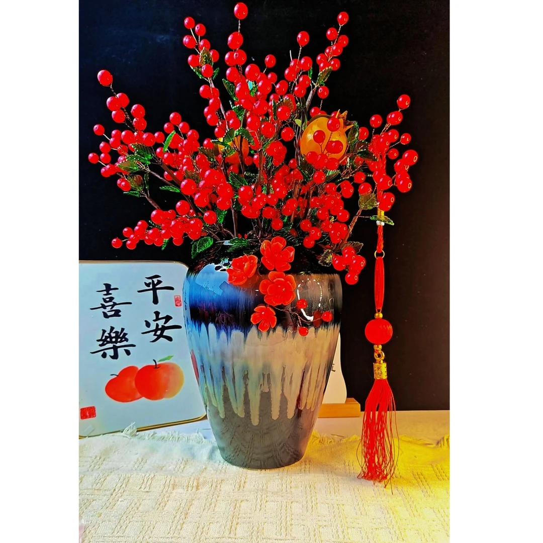 富贵吉祥果家居摆件材料包diy手工喜庆红色仿真花塑料花制作包