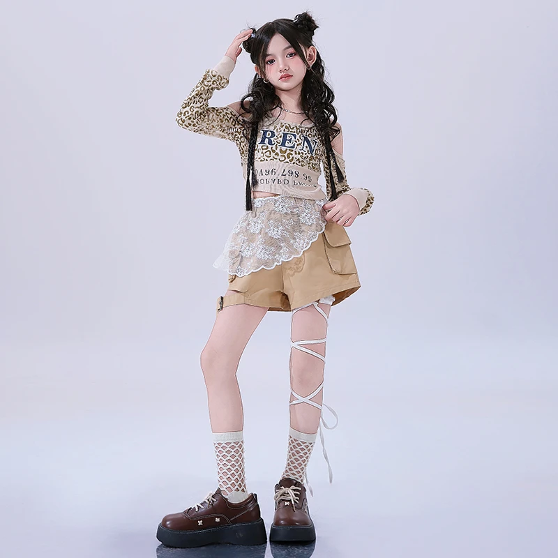 女童爵士舞服装韩版女团甜酷露脐上衣短裤jazz练功服现代舞演出服