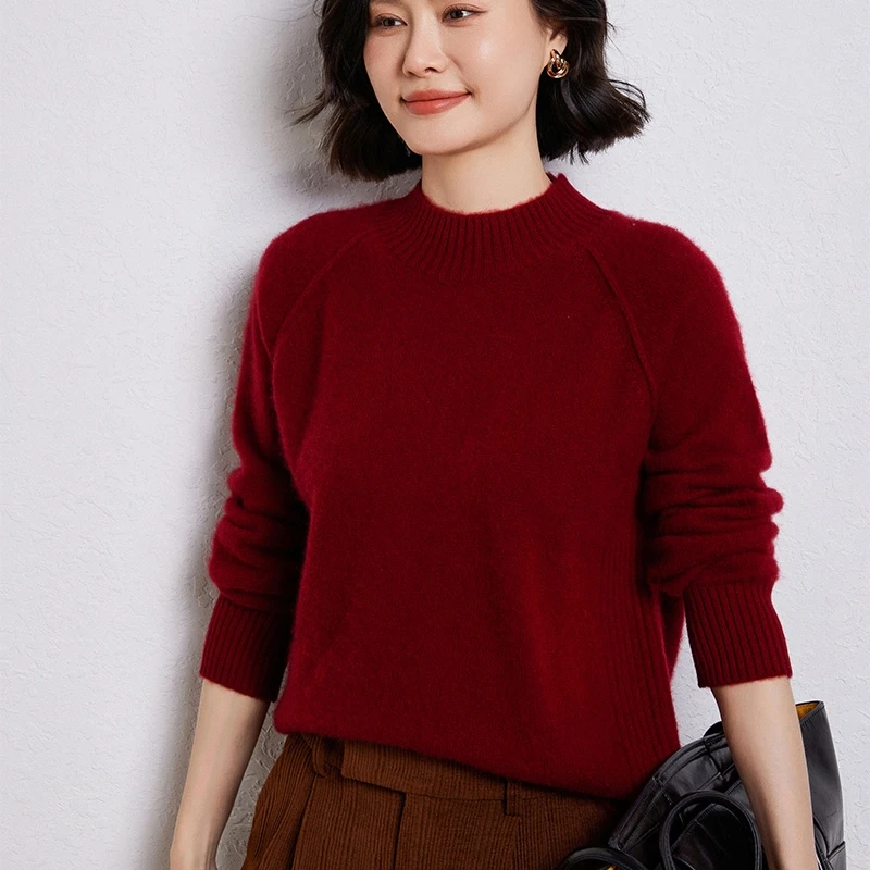 王菲同款七针加厚半高领羊毛衫女显瘦百搭套头慵懒范针织打底毛衣