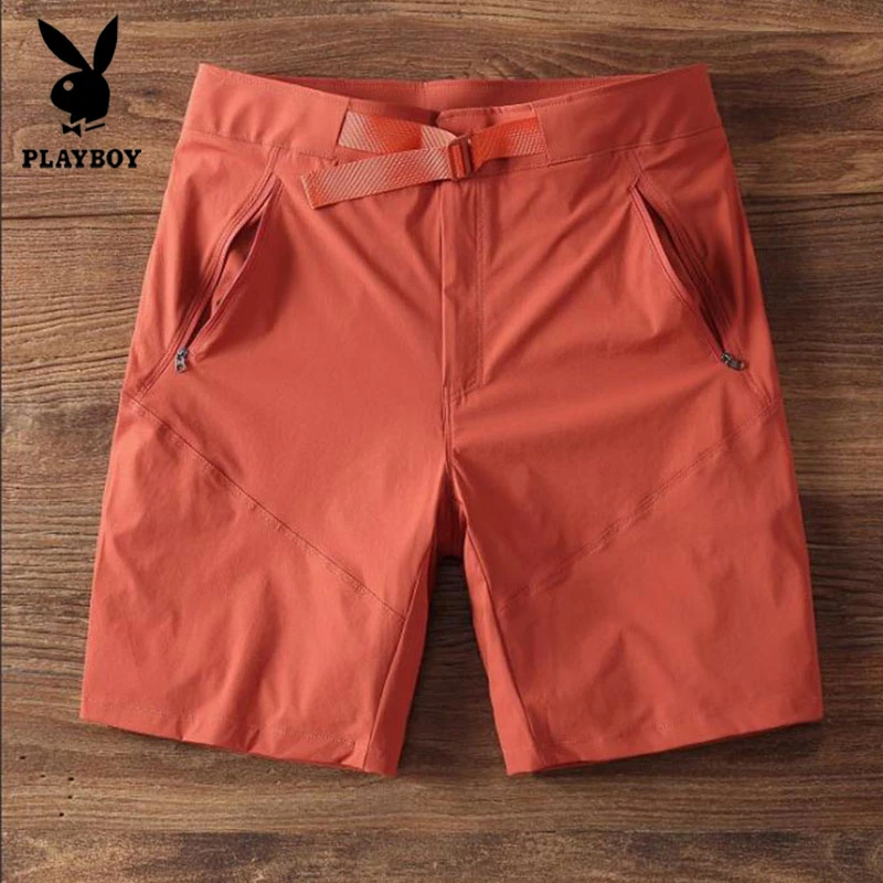 花花公子新款五分裤男士夏季薄款外穿运动中裤子透气拉链休闲短裤