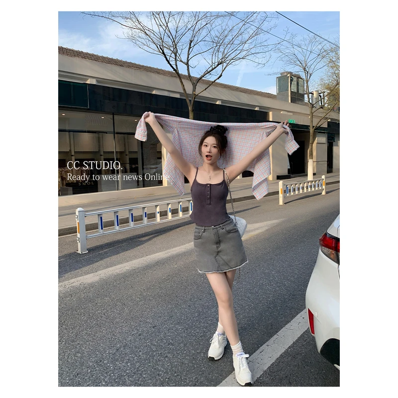 我是你的cc阿 山海之约~设计感小众短裙女夏高腰显瘦A字牛仔半裙