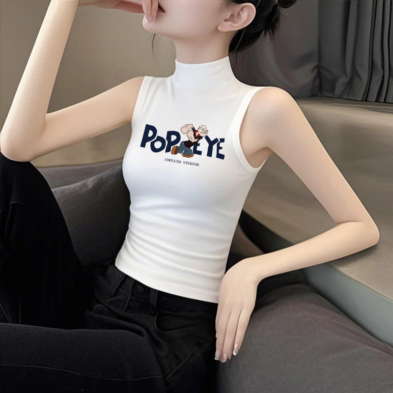 白色半高领莫代尔无袖背心女内搭夏季外穿冰丝薄款早秋打底上衣潮