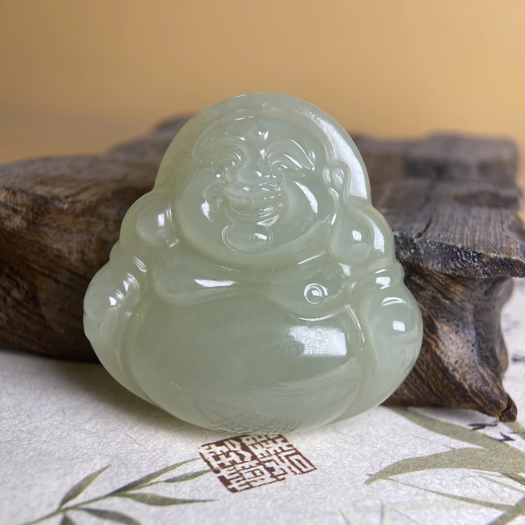 大肚弥勒佛纯天然和田玉佛公吊坠40mm微（多样性发货发其一）