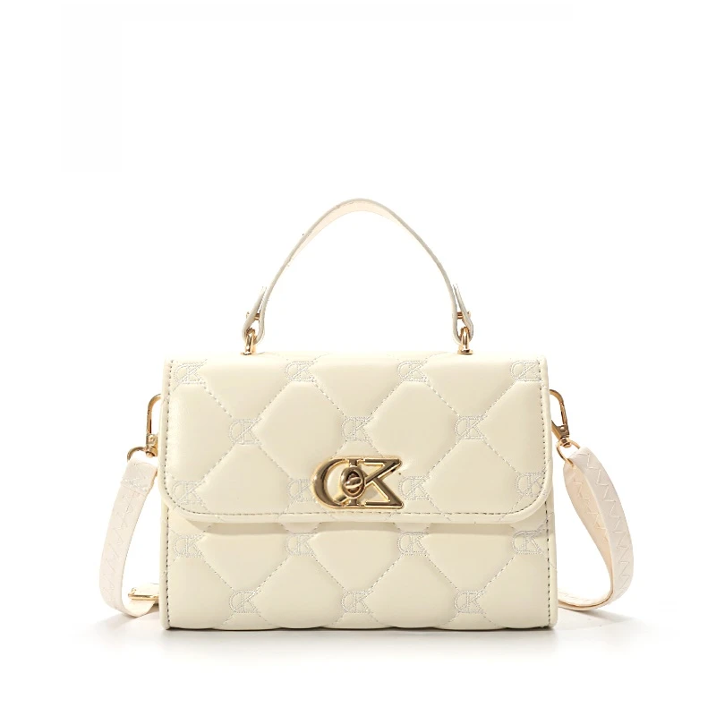 单肩小香风白色时尚百搭女士夏季潮流菱格肩包5734