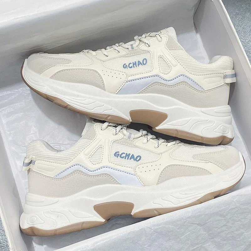 春秋男鞋透气网面运动休闲跑步鞋男款中学生百搭增高小白老爹潮鞋