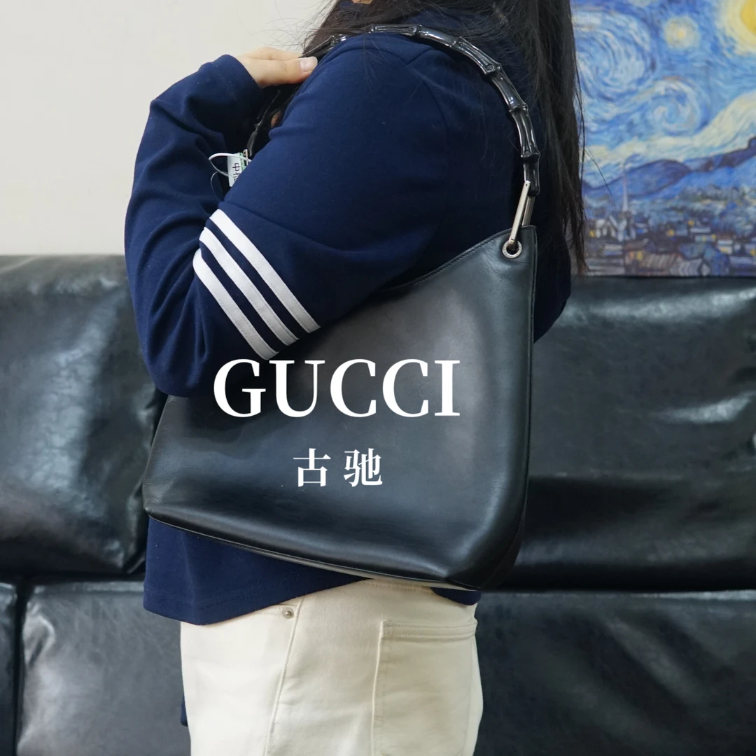 95新 GUCCI/古驰 黑色竹节单肩包/JJ12725683/5683