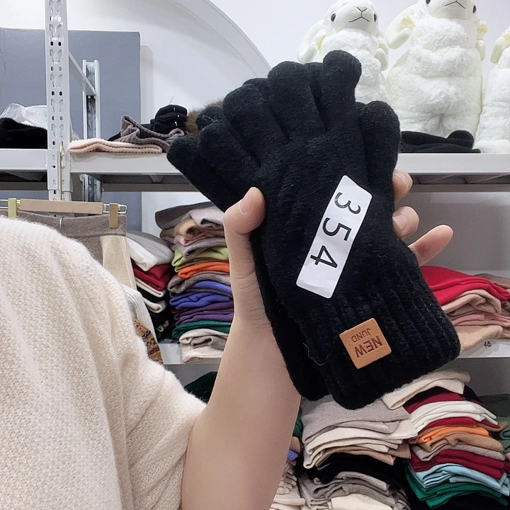 加绒加厚保暖手套黑色354