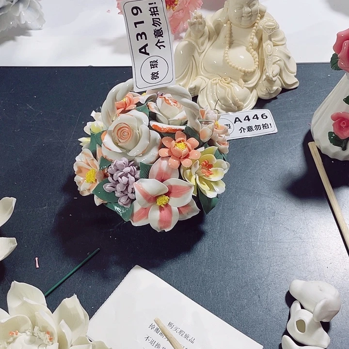 瓷片纯陶瓷手工捏花