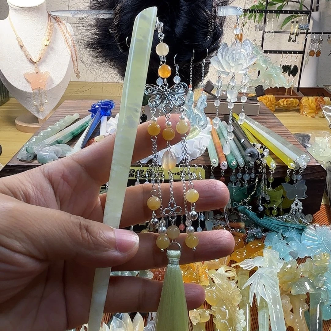 合金蛇纹石玉发饰