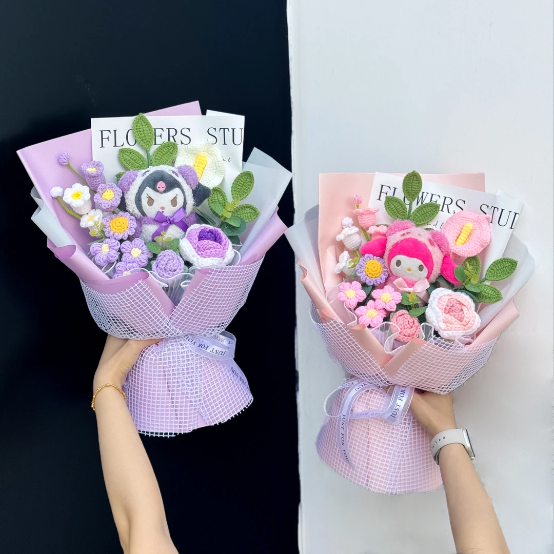 创意情人节礼物针织玫瑰毛线花玩偶生日花束送闺蜜朋友送女友毕业