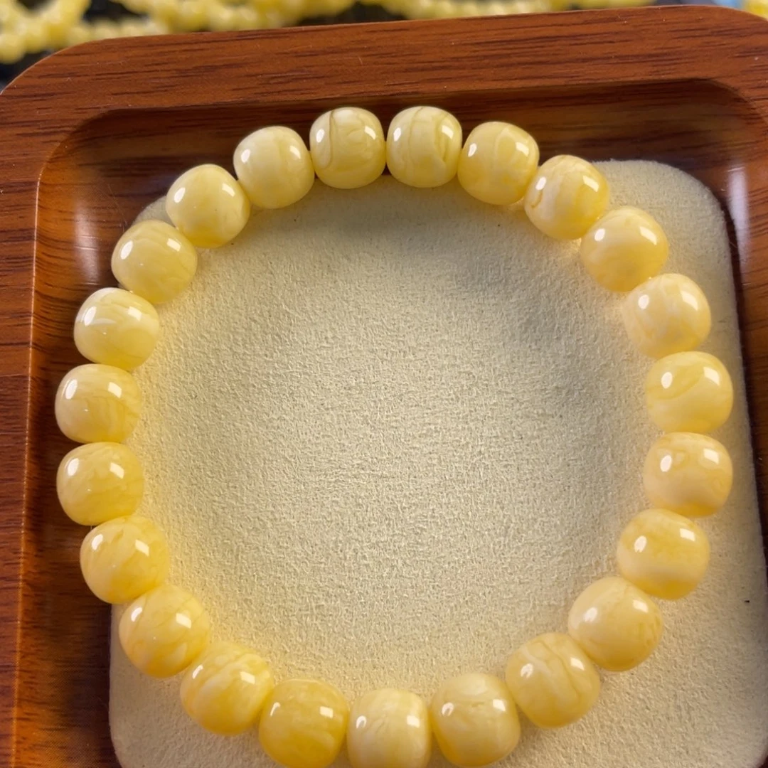 琥珀未镶嵌手链9mm精工高桩蜜蜡手串