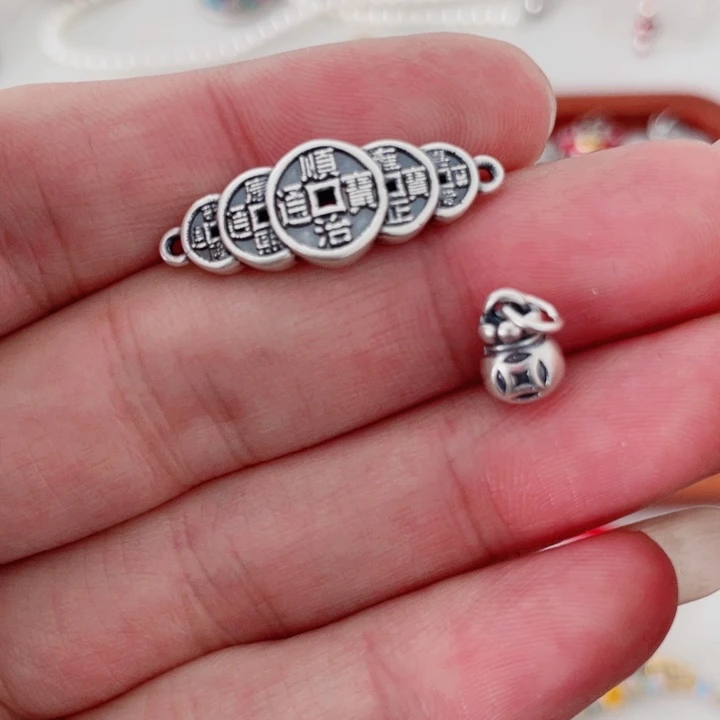 珐琅吊坠足银五帝钱袋