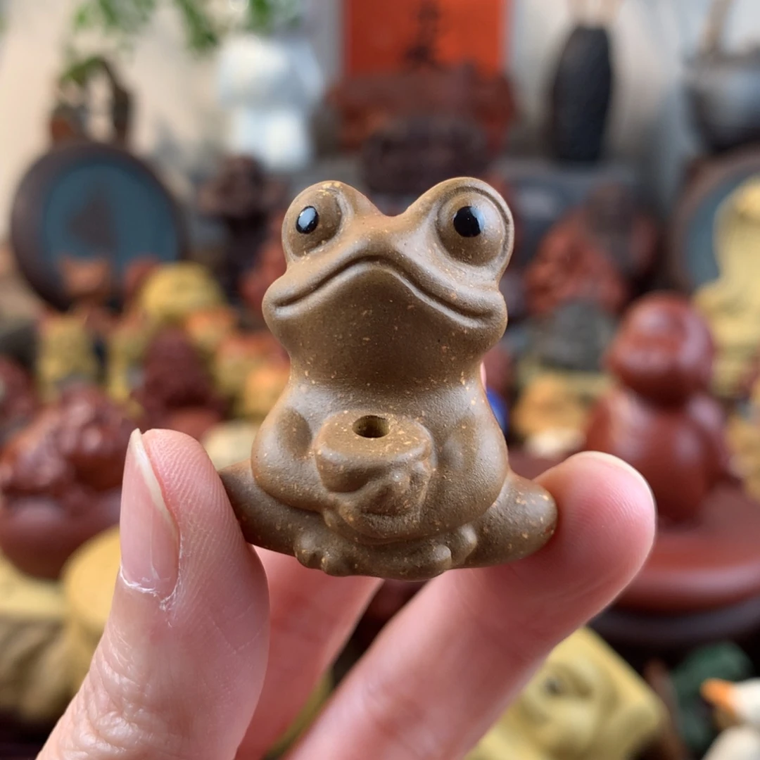 紫砂茶宠发财蛙香插老段泥粉浆