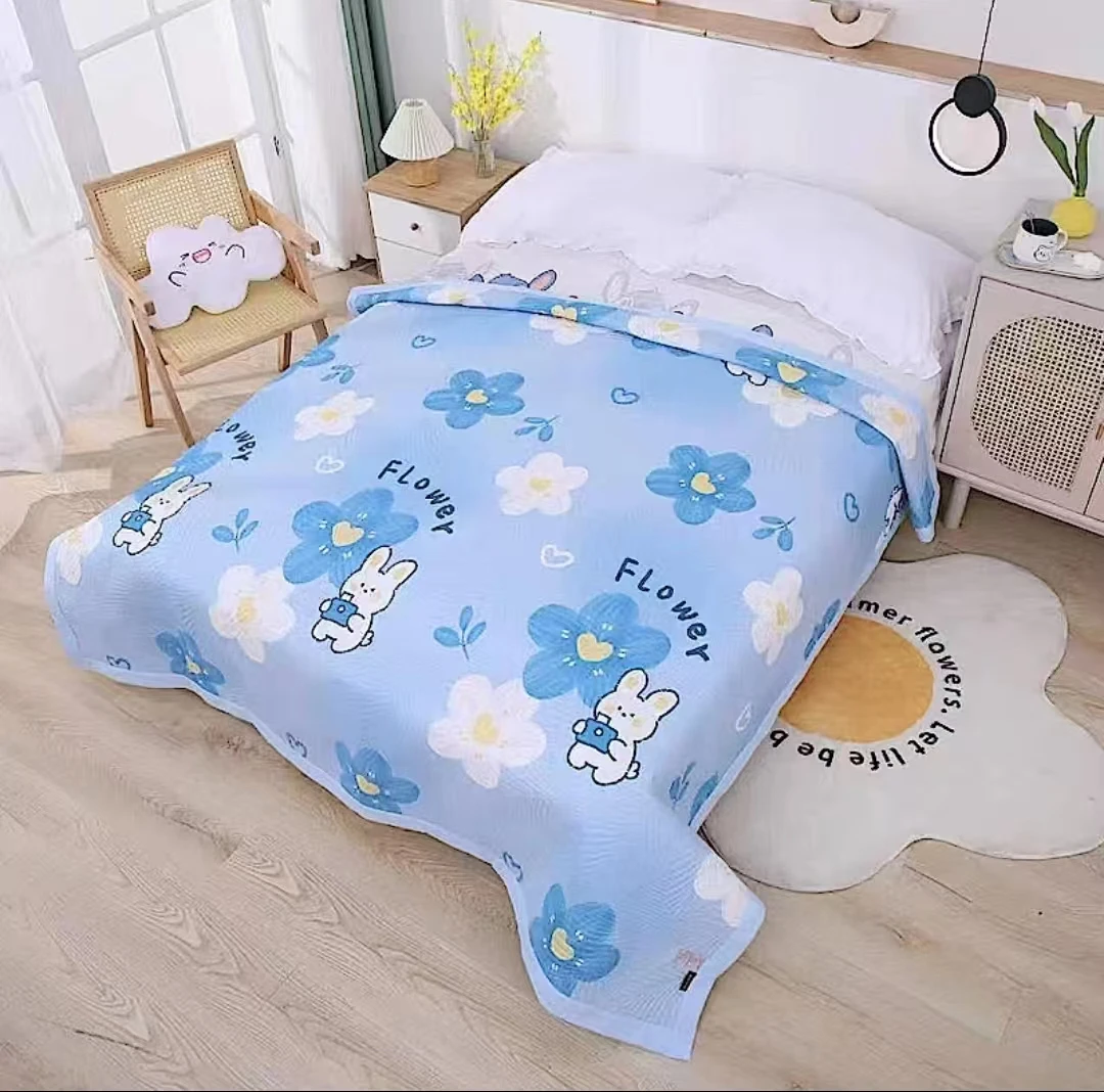 【微瑕】星际兔-浅蓝水洗棉绗缝双人床盖2*2.3m