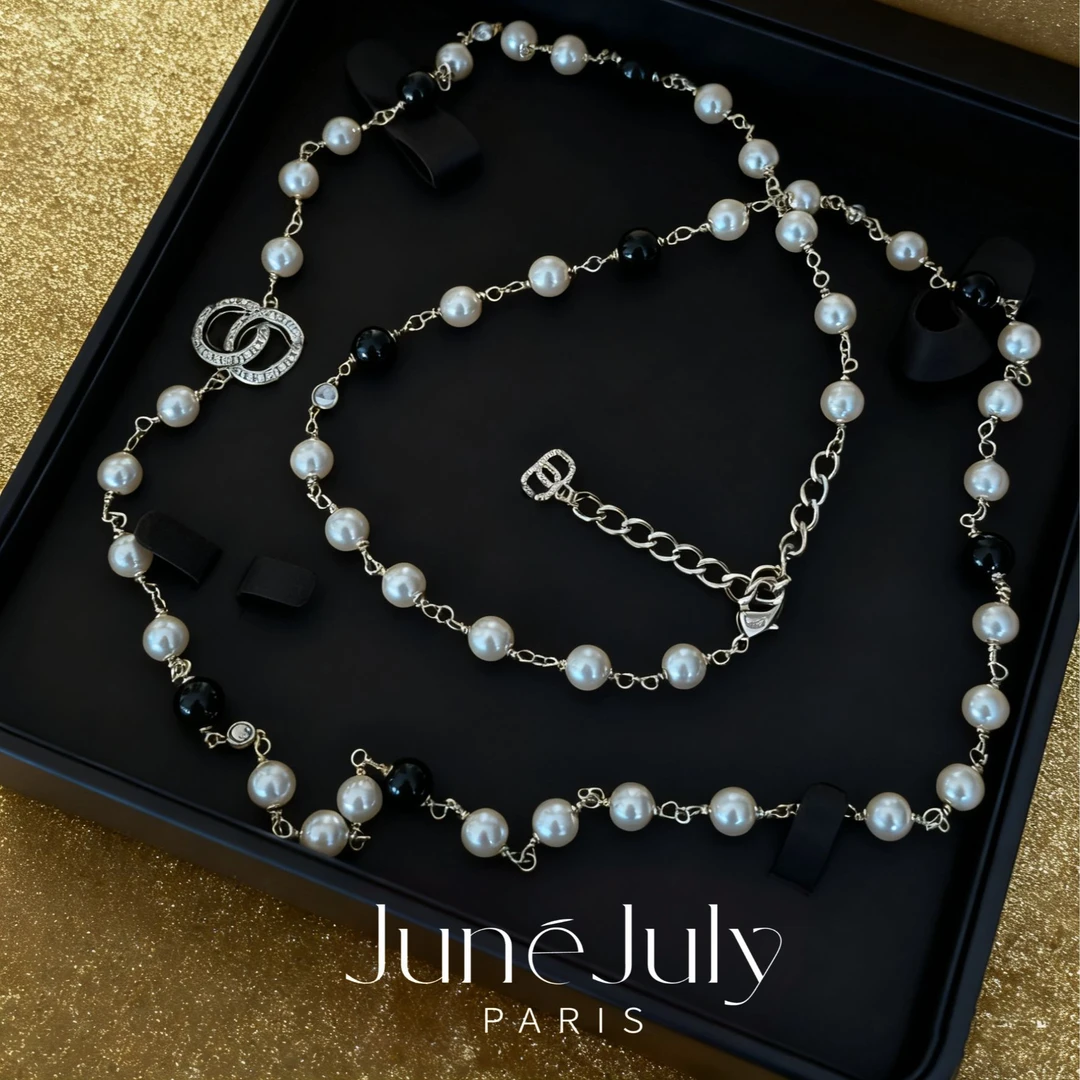 JuneJuly 毛衣链黑白拼接珠珠毛衣链