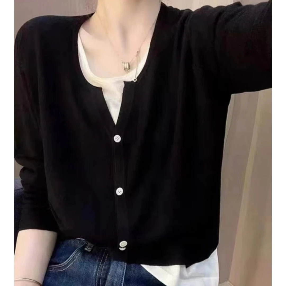 胖MM照 26大码显瘦假两件拼接长袖女秋季宽松百搭气质T恤