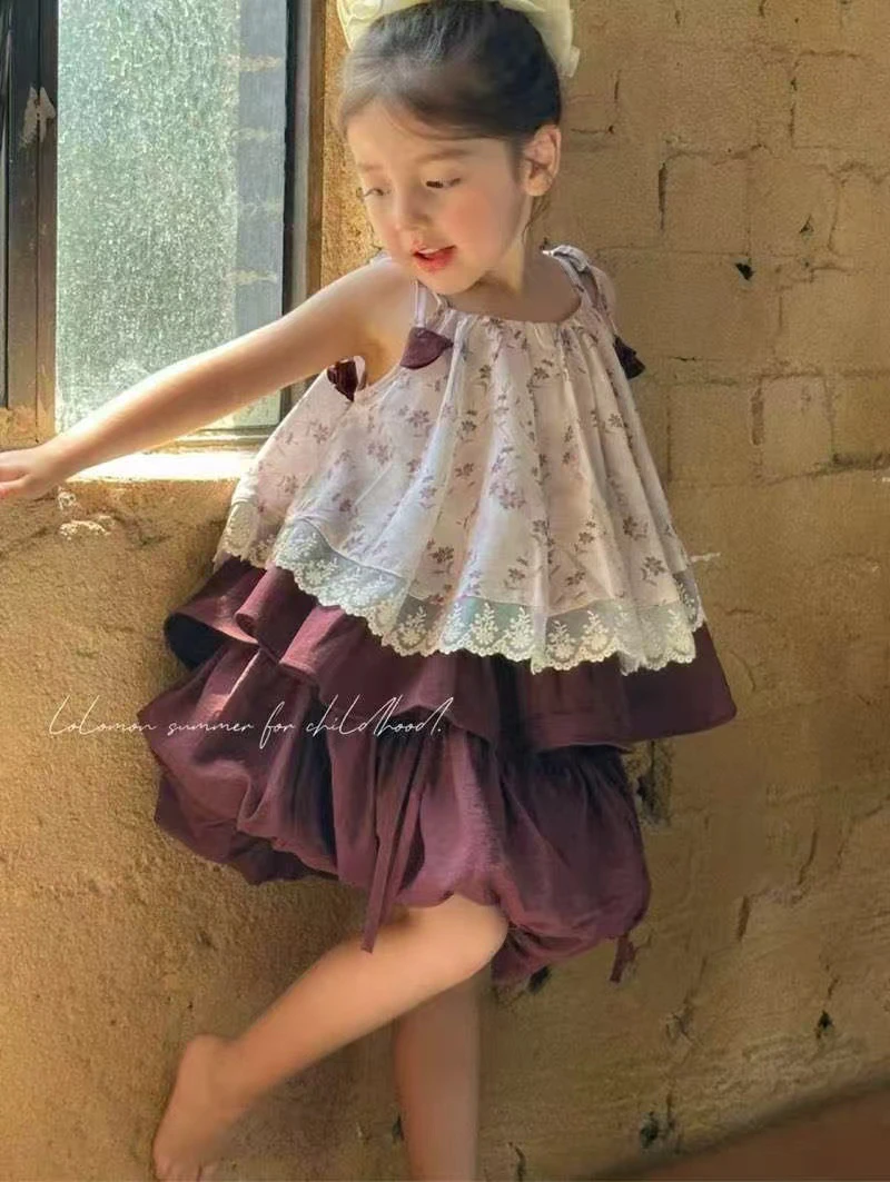 2025夏季新款女童吊带碎花上衣半身裙套装儿童韩系两件套