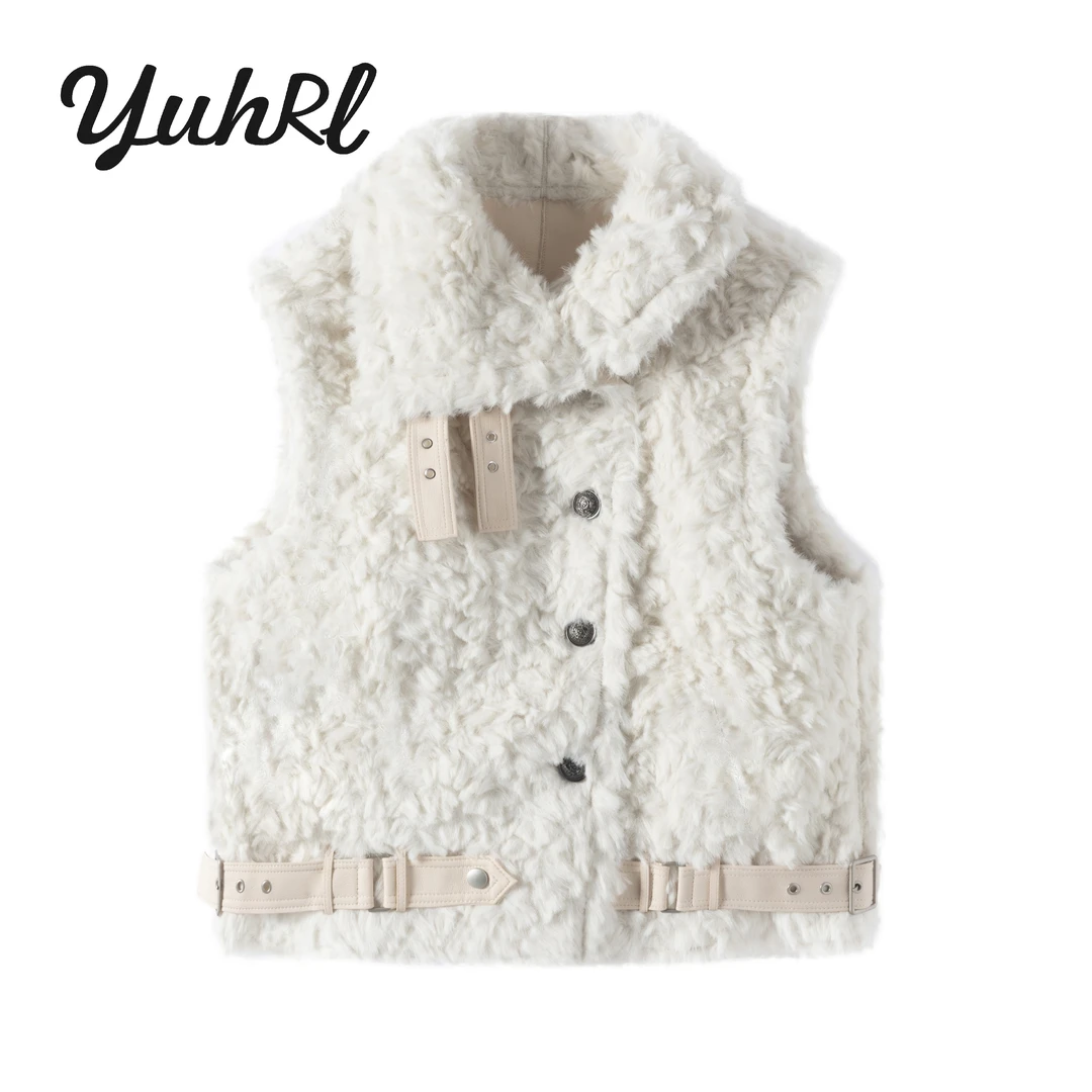 【王秀竹专属】YUHRL时尚百搭慵懒风仿羊羔毛马甲外套#9455