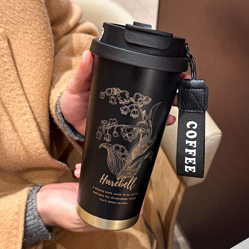 欧诗玛简约保温杯创意男带盖学生茶杯女高颜值咖啡杯陶瓷定制水杯