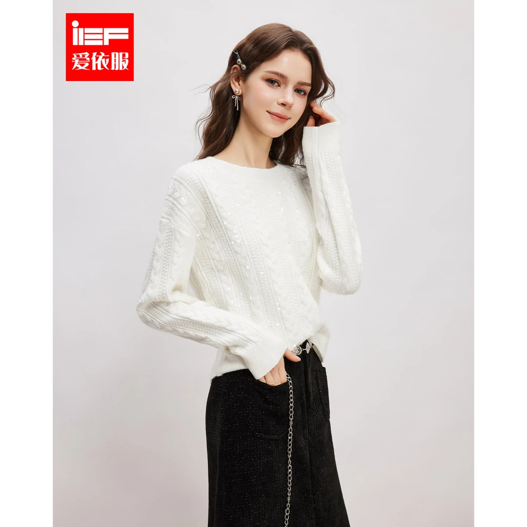 IEF/爱依服2025冬季新款韩版简约亮片设计小众时尚通勤毛织上衣