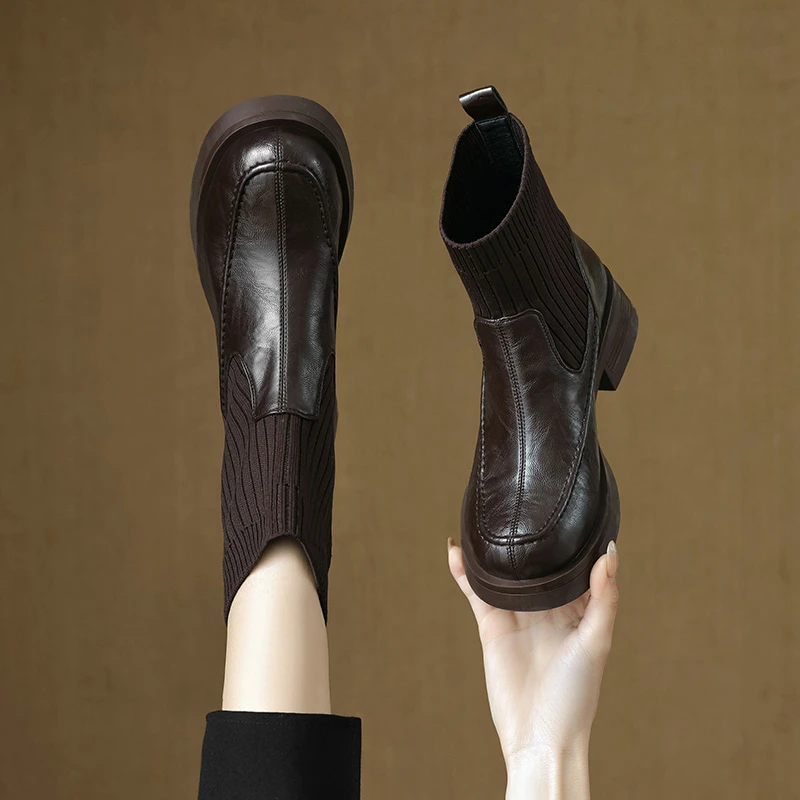 2025秋冬新款时尚百搭厚底针织毛线弹力瘦瘦靴软底复古短靴371